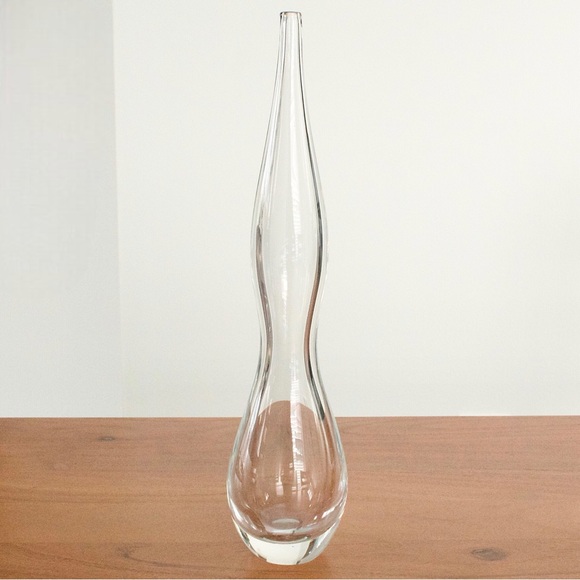 Vintage Glass Bud Vase Hand Blown Skinny Curved Hourglass Shape Modernist 13” - Picture 1 of 7